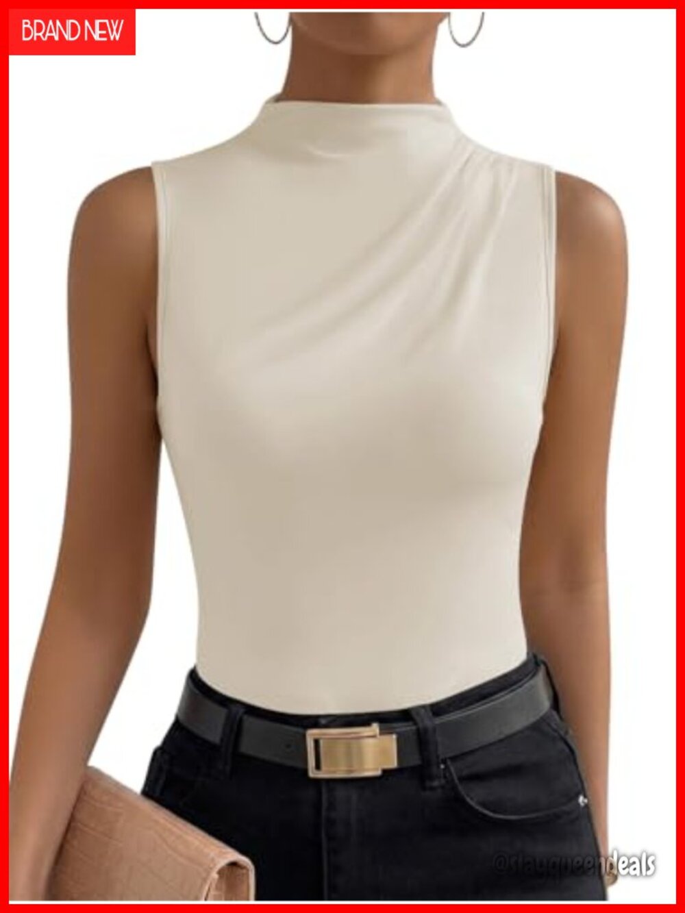 Mock Neck Sleeveless Tank Top Ruched Asymmetrical Business Casual Blouse